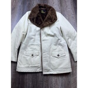 Vtg Silton California Western Canvas Faux Fur Barn Coat Men Size 40 White Rugged
